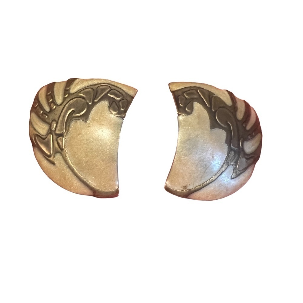 Vintage Statement Enamel Earrings Bronze Copper‎ Color